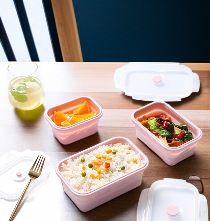 可微波爐加熱矽膠折疊飯盒正面展示
