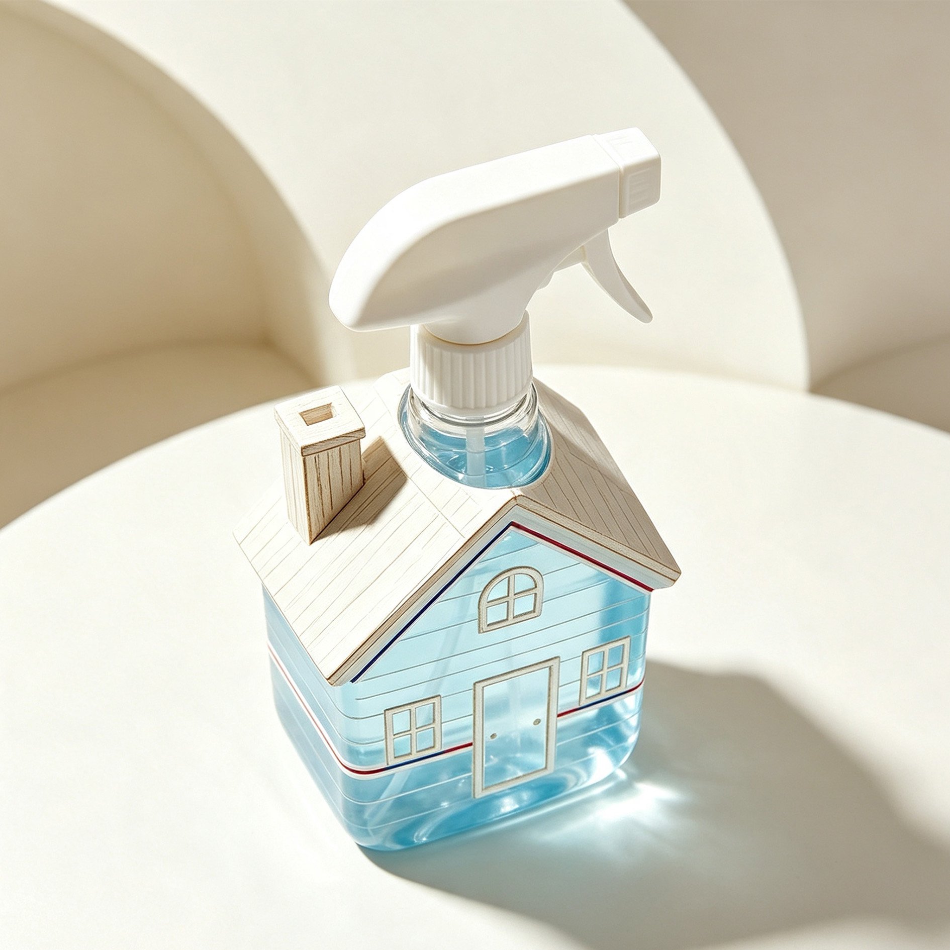Creative house-shaped spray bottle on kitchen counter