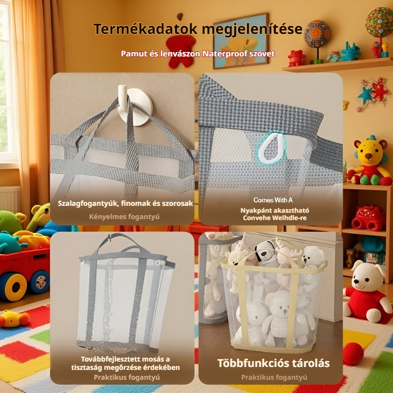 Nagy kapacitású, összecsukható szennyeskosár falra szerelhető fürdőszobai tároló