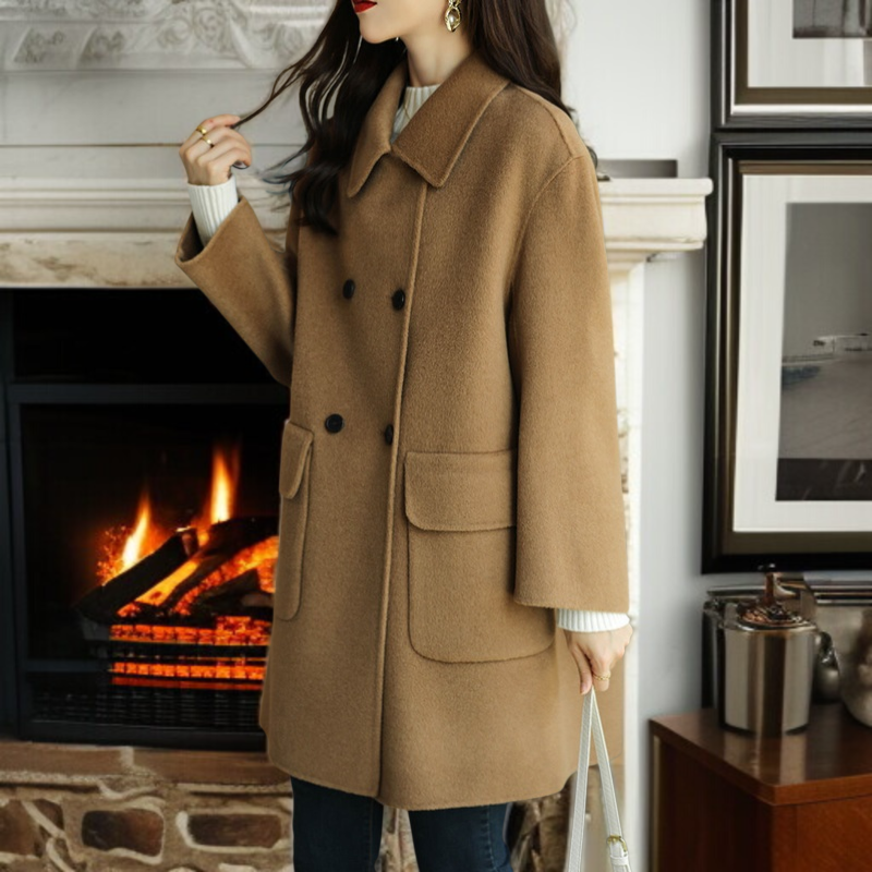 レディース厚手スリムツイードジャケット ミドル丈アップグレード・コットン・ツイード・コート