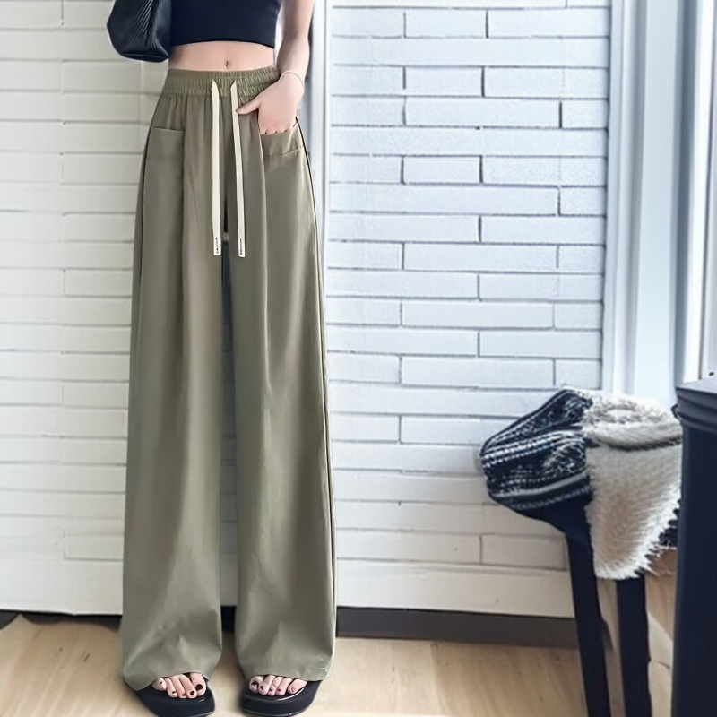 하이웨스트 아이스 롱 와이드 팬츠 여름 얇은 일자 슬림 와이드 팬츠 처짐 키 큰 통통 Mm 와이드 팬츠 캐주얼 팬츠