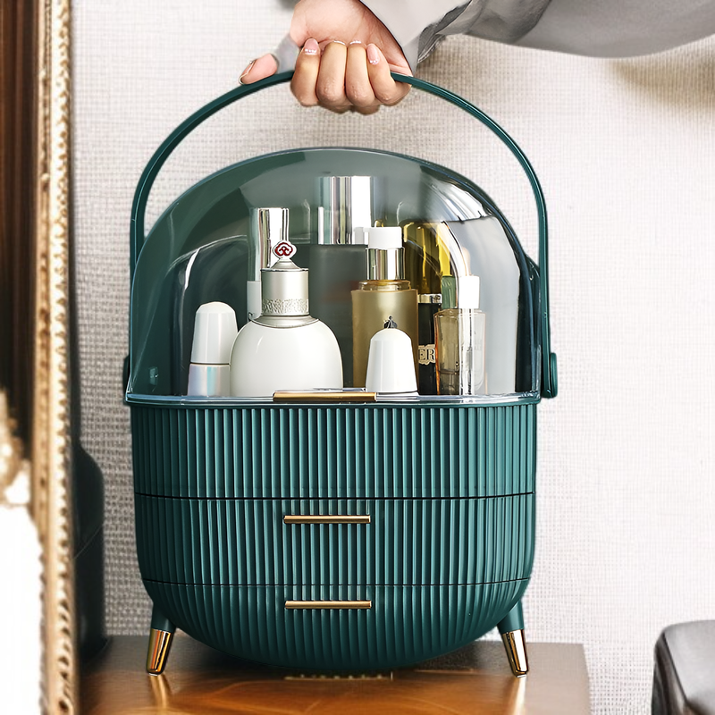 Cosmetic storage box with multiple compartments for skincare and beauty tools