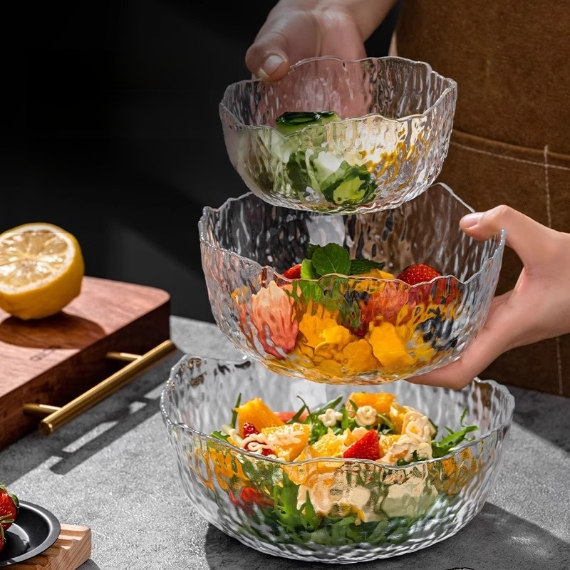 金邊錘紋玻璃沙拉碗水果盤