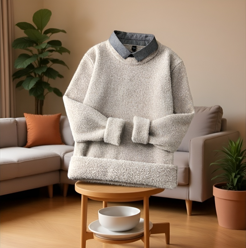 おしゃれなラウンドネックセーター女性モデル