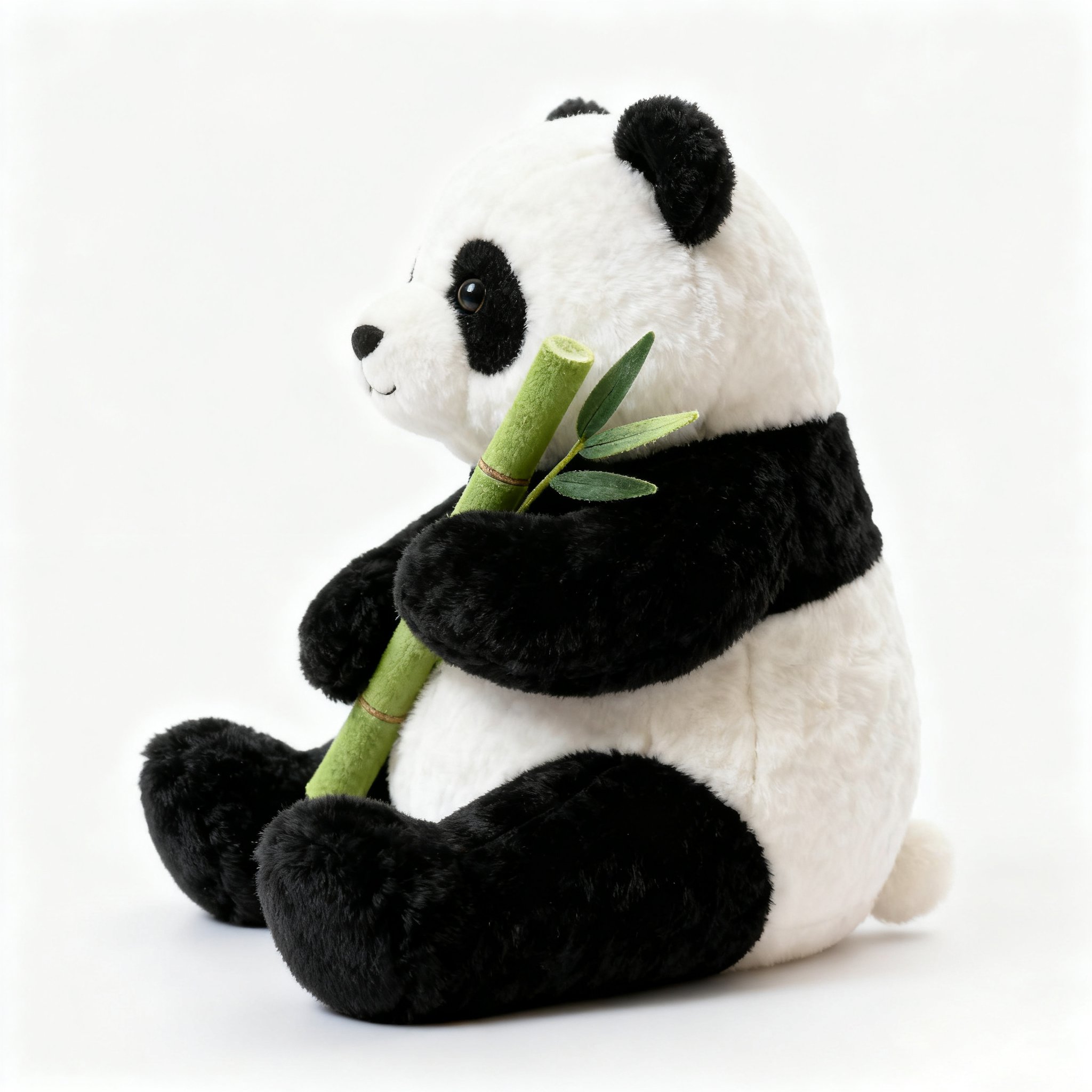 Roztomilá plyšová panda sedící na polštáři