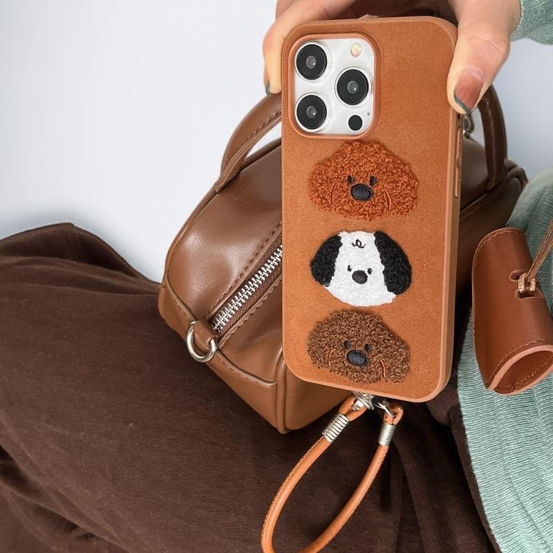 추동 플리스 여성 케이스 애플 강아지 자수 걸이 케이스 적용
