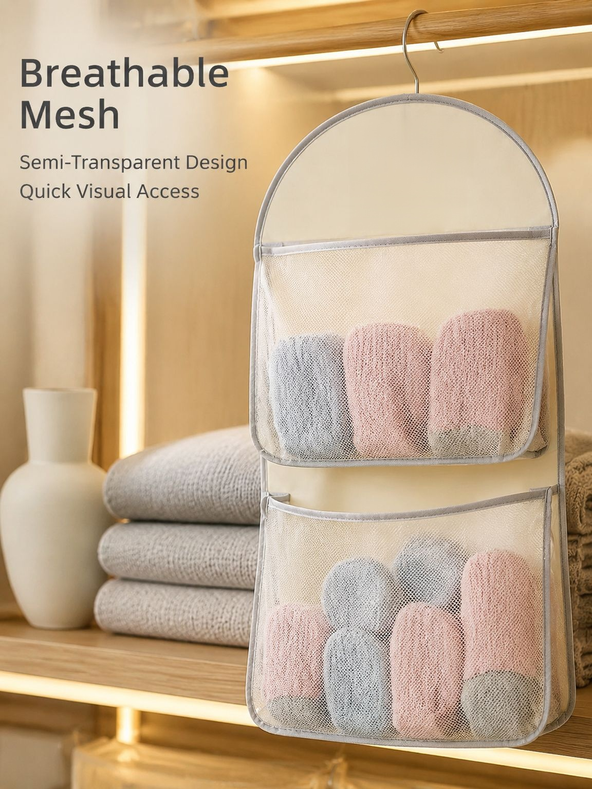 Household Visible Mesh Storage Bag Hanging Organizer for Underwear and Socks