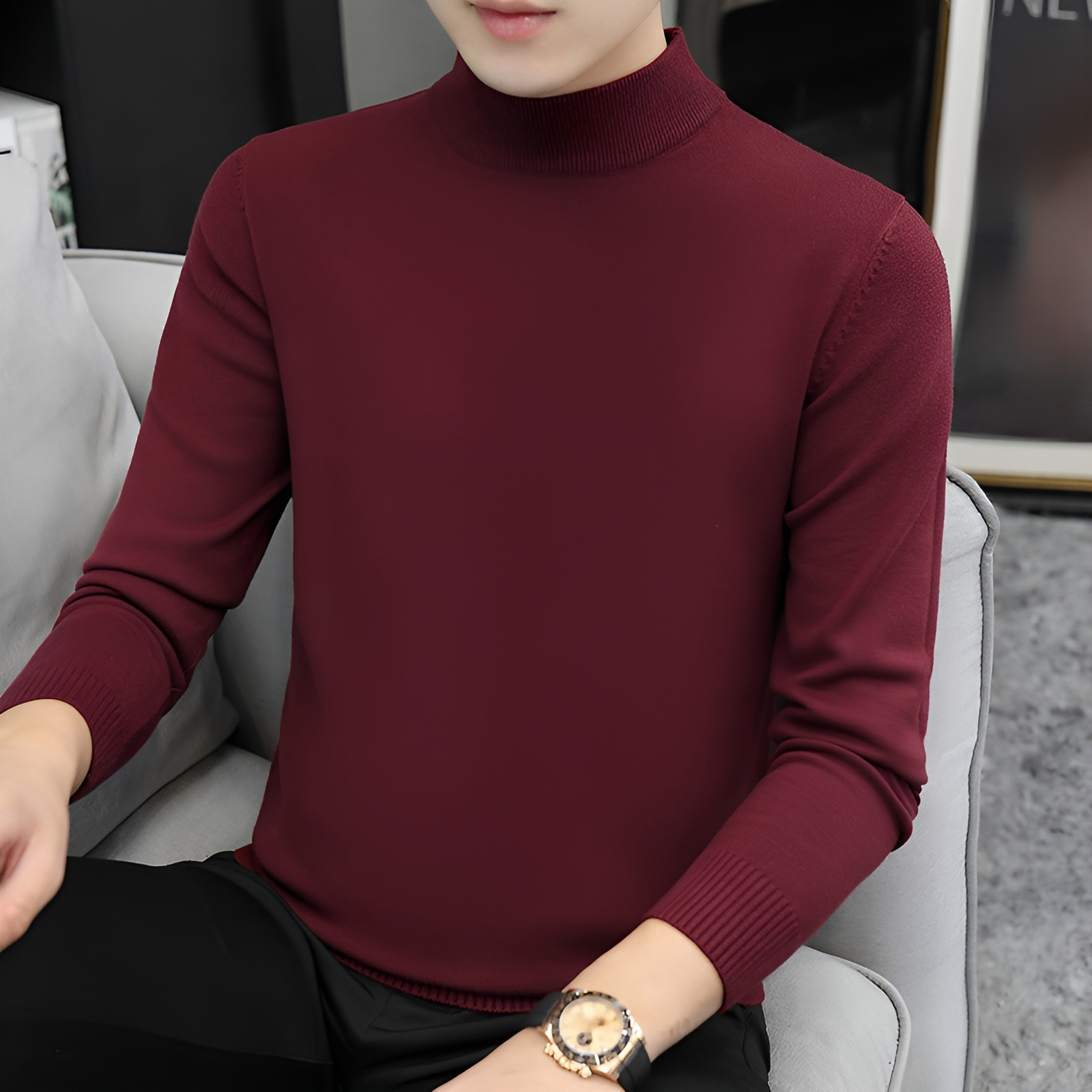男士輕商務純色毛衣打底衫