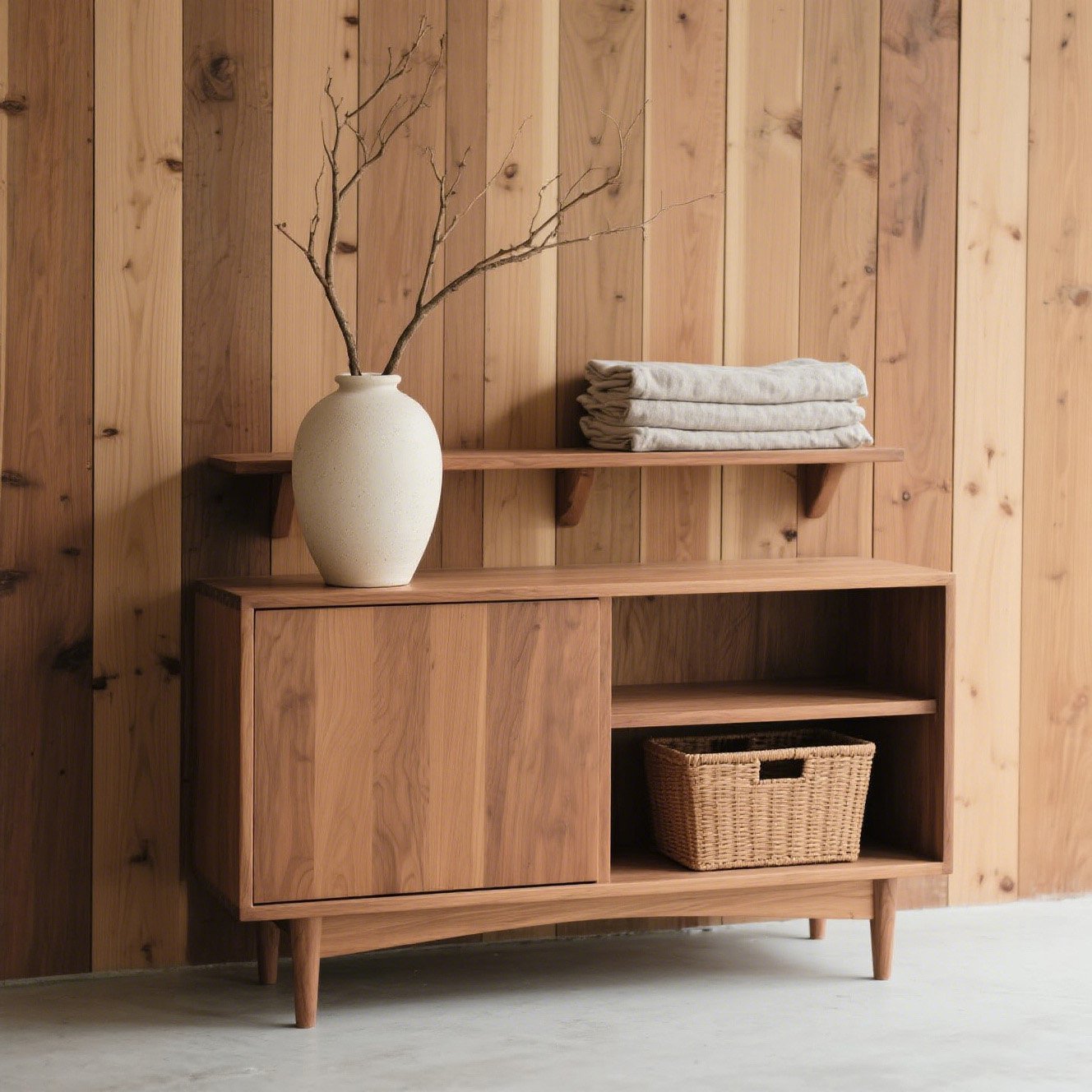 無垢材収納ローキャビネットの全体画像