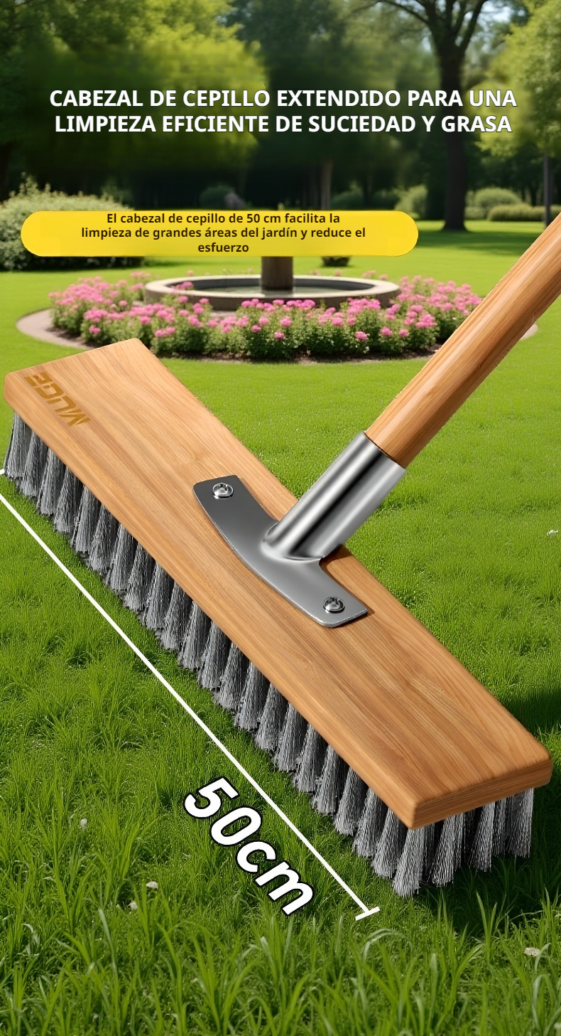 Vista lateral del cepillo de piso con cabezal grande de acero inoxidable