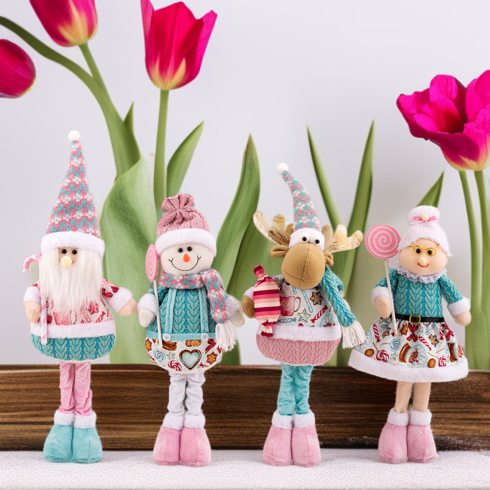 聖誕節裝飾品粉紅聖誕伸縮公仔擺飾聖誕老人雪人櫥窗佈置