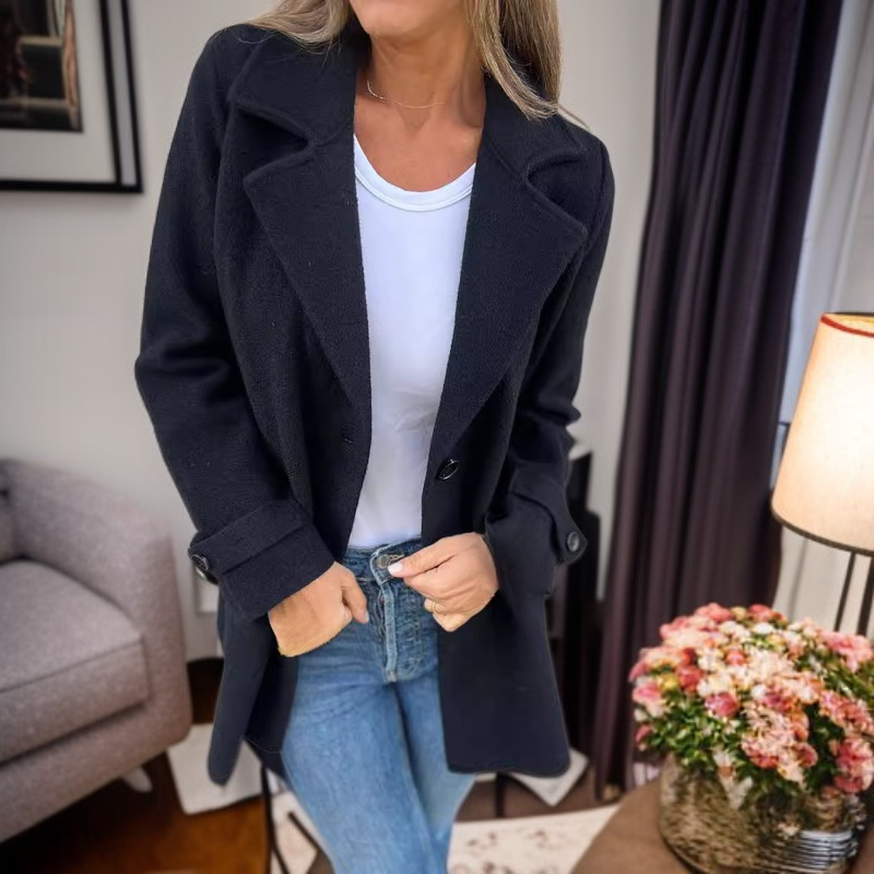 가을겨울 여성 캐주얼 루즈핏 노카라 울 코트 가짜 포켓 오픈 가디건
