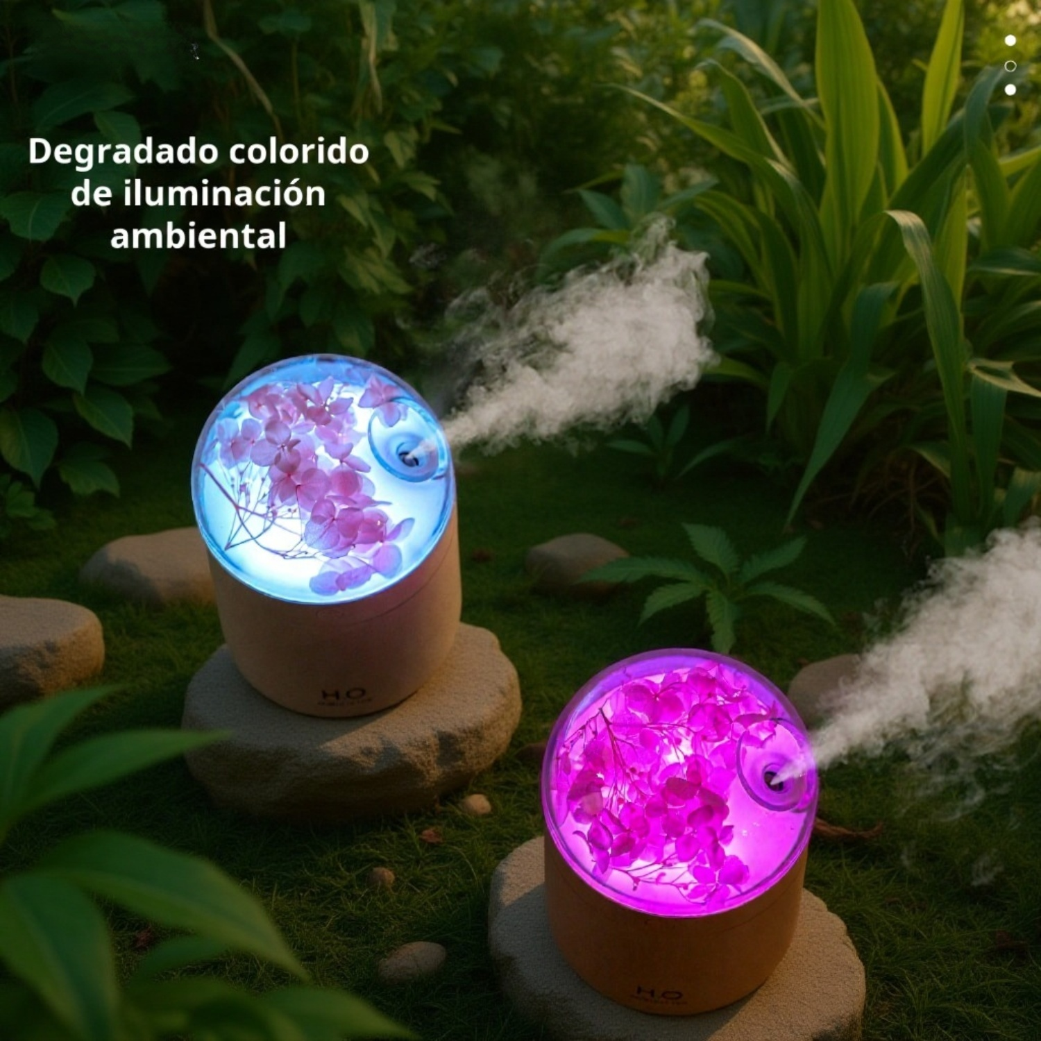 Mini humidificador para oficina y hogar con flor eterna y luz ambiental de siete colores