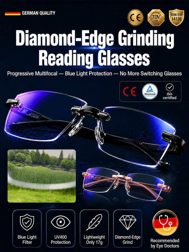 Ultra-light Diamond-Cut Rimless Reading Glasses