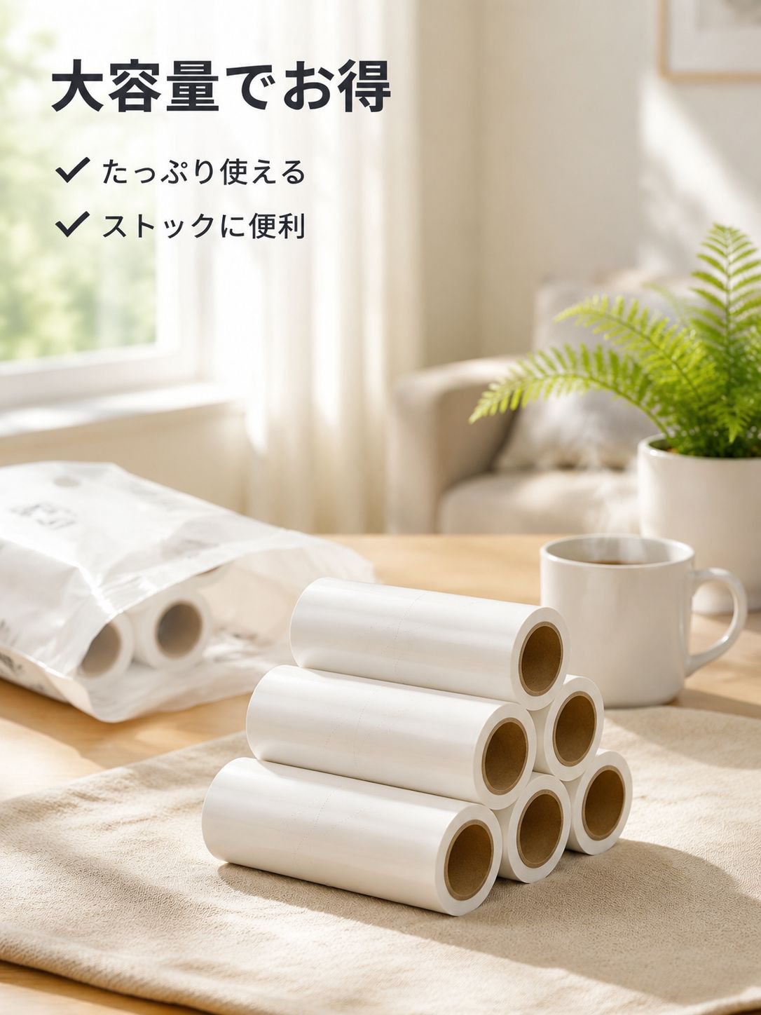 ちぎって使える粘着式粘着ローラー用紙。ペット用粘着ローラーの交換用芯。粘着力が強く、厚みがあります。