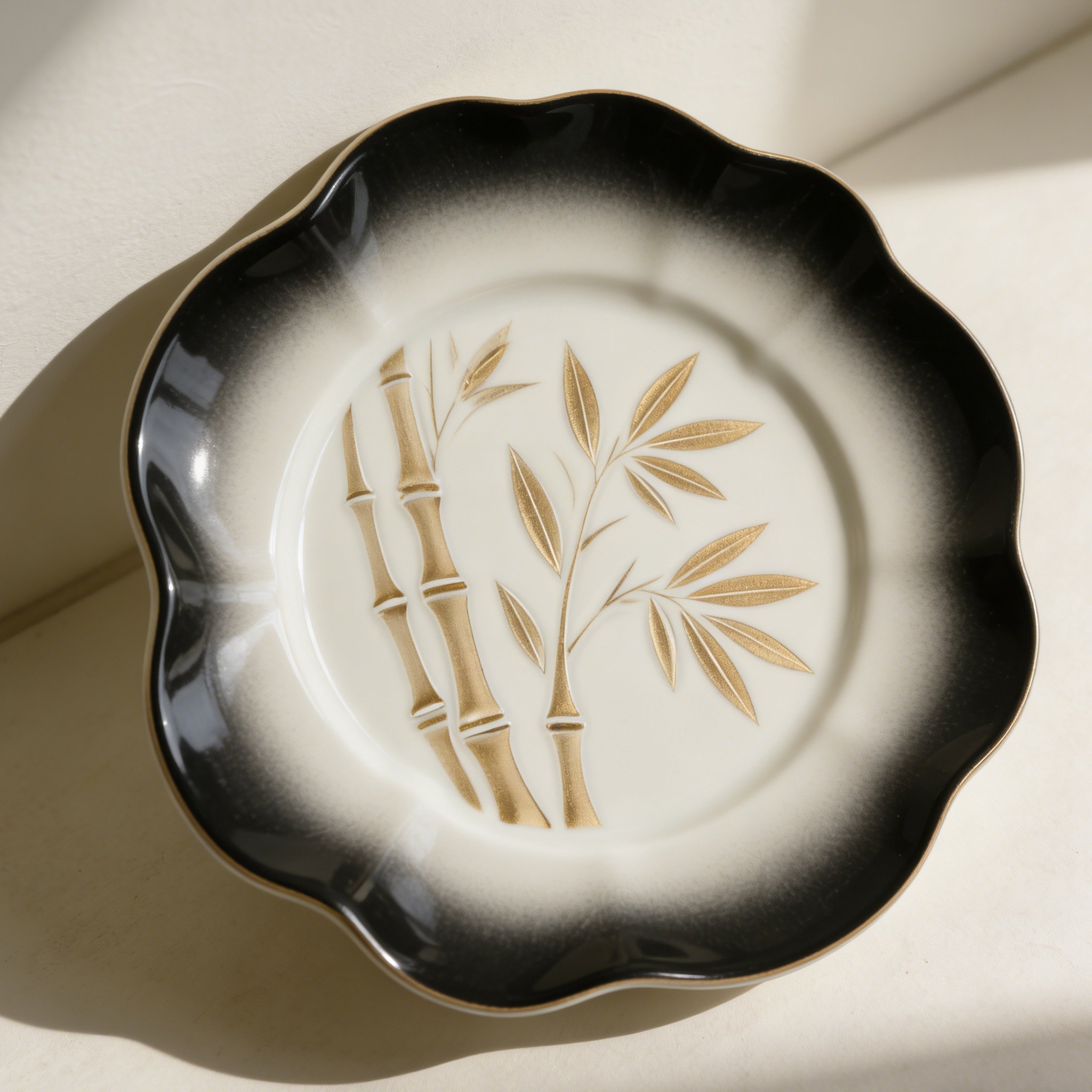 จานเซรามิคลายไม้ไผ่ 8 ชิ้นดีไซน์สวย