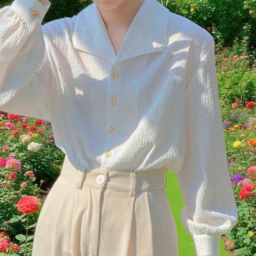 여성 파마 방지 흰색 긴팔 셔츠