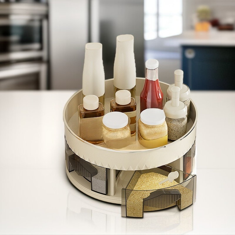 กล่องเก็บของเครื่องปรุงสองชั้นสำหรับวางบนเคาน์เตอร์ครัว