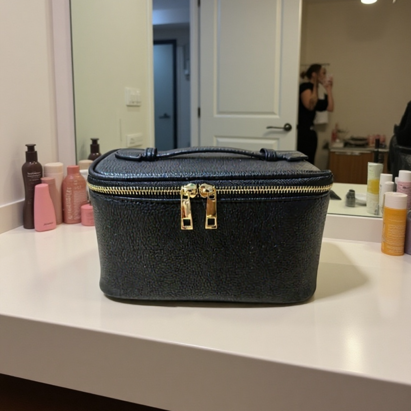 Bolsa de maquillaje de viaje de PU premium, impermeable y multifuncional
