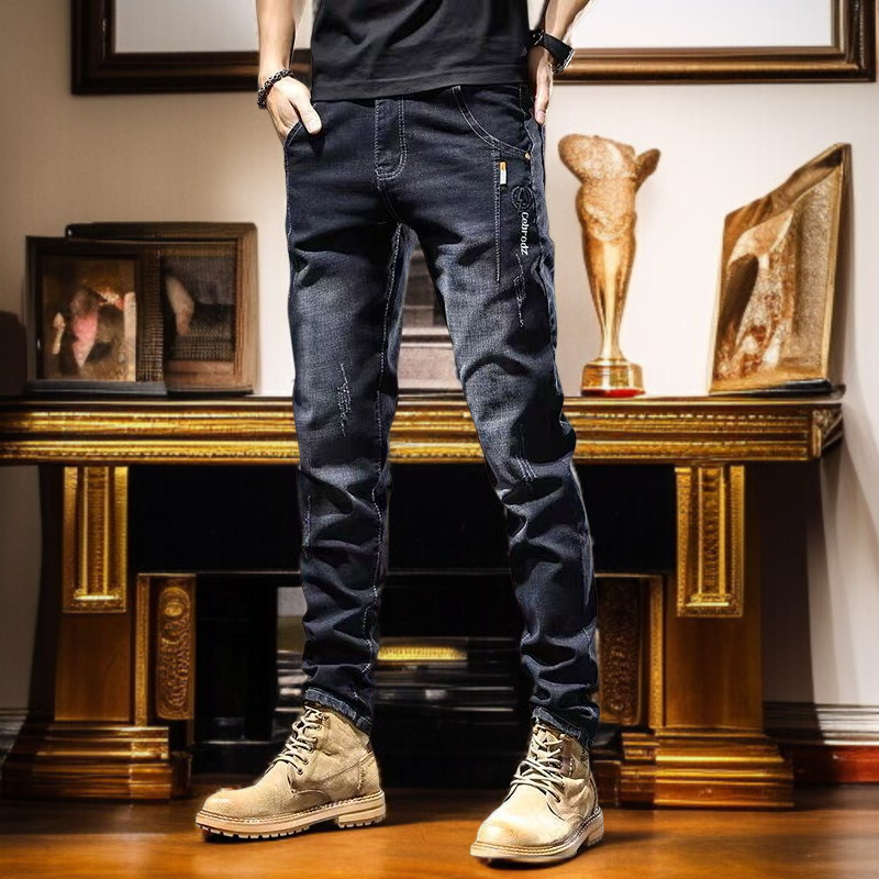 남자 슬림 작은 발바지 춘추 스판 청바지 남자 스판 작은 발바지 춘추 캐주얼 바지