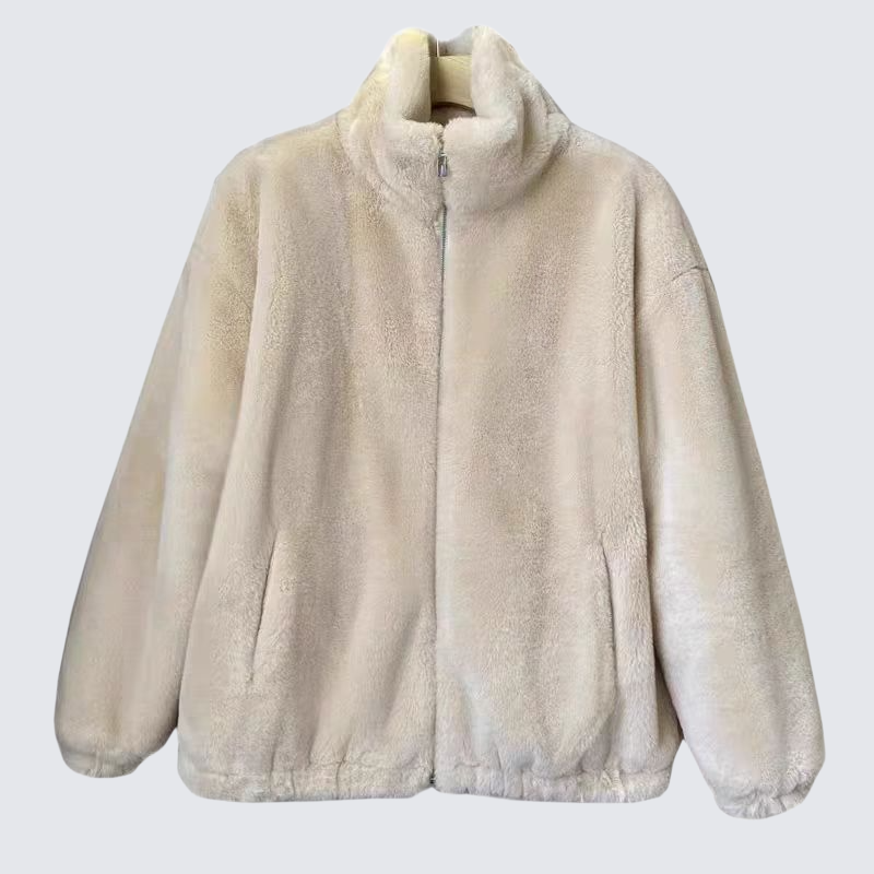 寬鬆仿兔毛立領毛絨外套