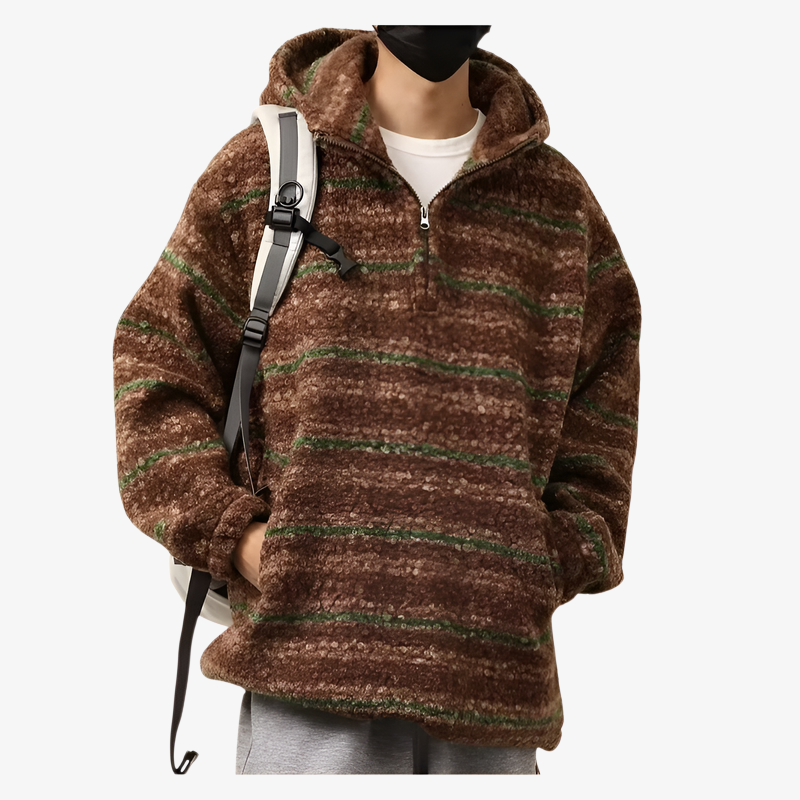 2026年春夏新作 メンズ トレンドのストライプ柄ルーズウールコートとレトロルーズニット