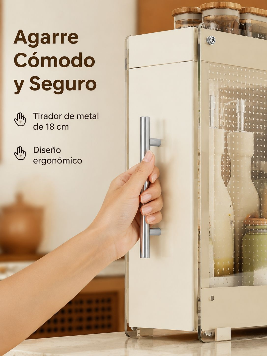 Organizador de especias extraíble con frascos llenos