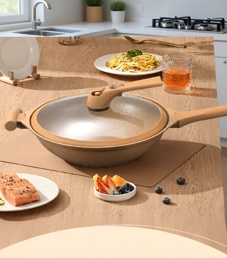 Vista lateral de la olla de barro doméstica