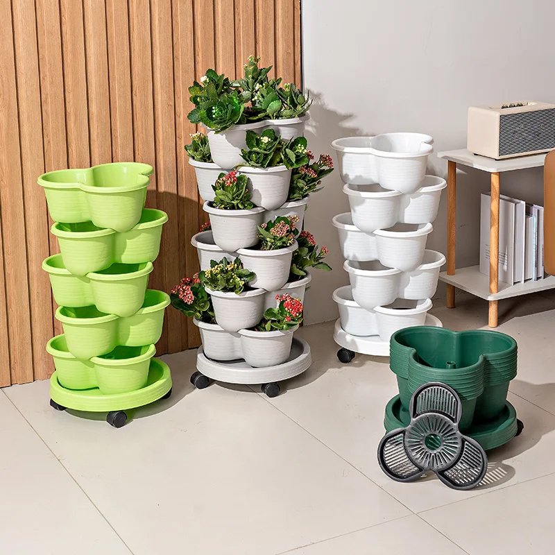 Petals vertically stackable plastic tower pot flowerpot