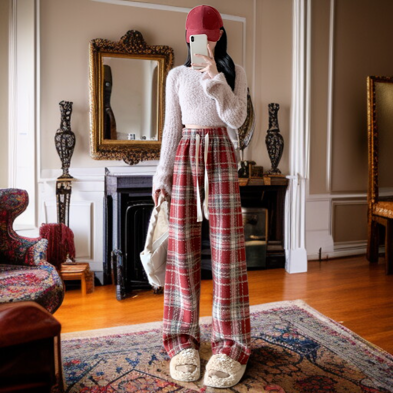 체크무늬 와이드 팬츠