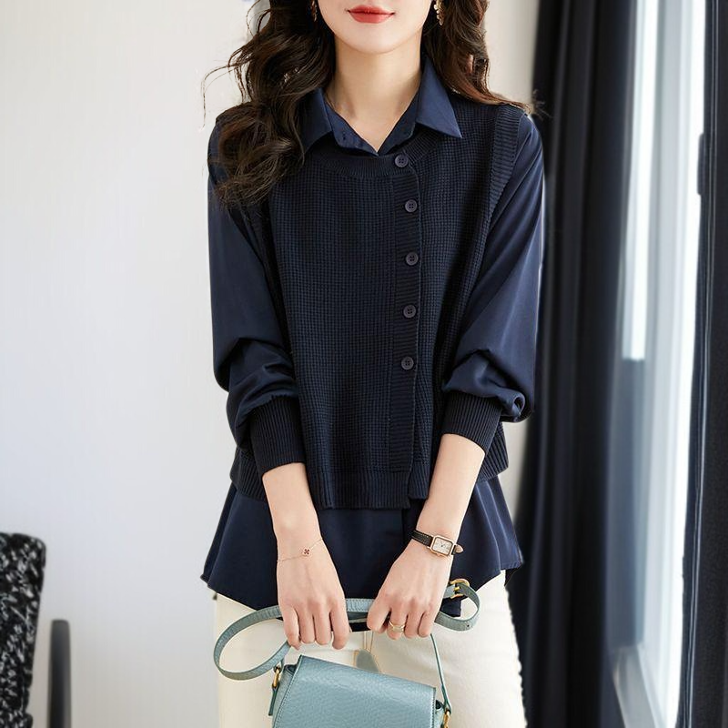 가을 여성 스웨터 페이크 투피스 고급스러운 스타일