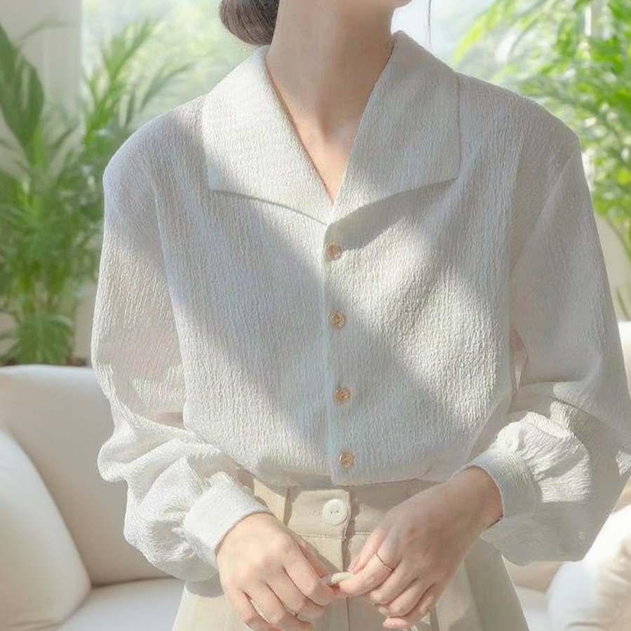 여성 파마 방지 흰색 긴팔 셔츠