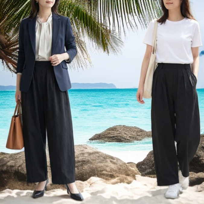 バックウエストゴム入りストレートパンツ／楽ちん＆すっきりシルエット