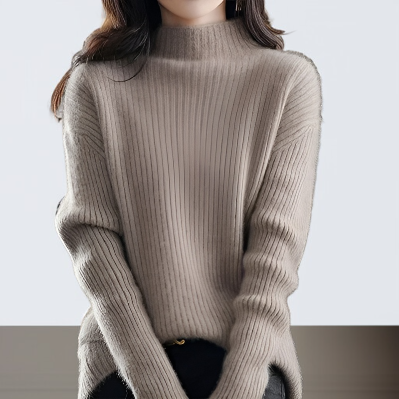 تيشيرت صوفي نسائي جديد لخريف وشتاء، بياقة نصف عالية، تصميم ضيق، لون سادة