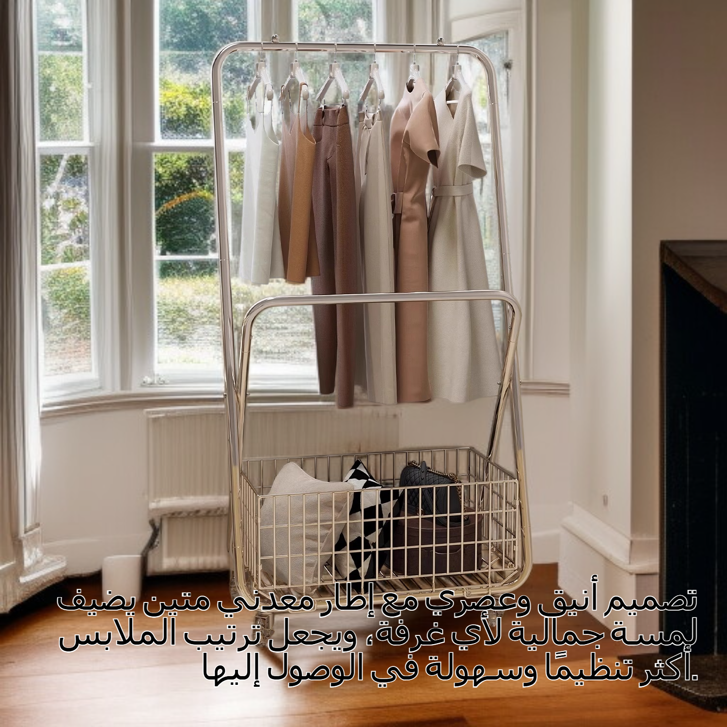 علاقة ملابس بإطار بكرة معدنية سميكة