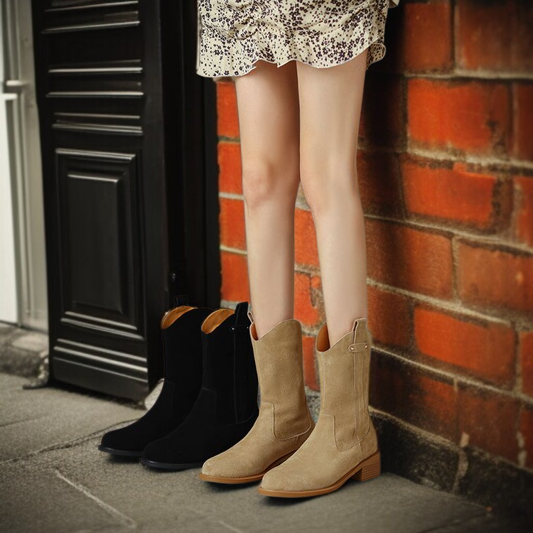 女性のチャンキーヒールマーチンブーツはファッションブーツ通勤ジッパー小さなショートブーツ西洋のカウボーイブーツライダーショートブーツを霜