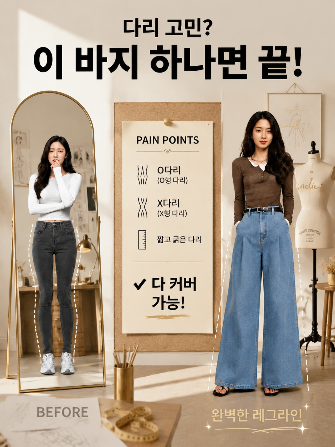 하이웨이스트 와이드 데님 팬츠
