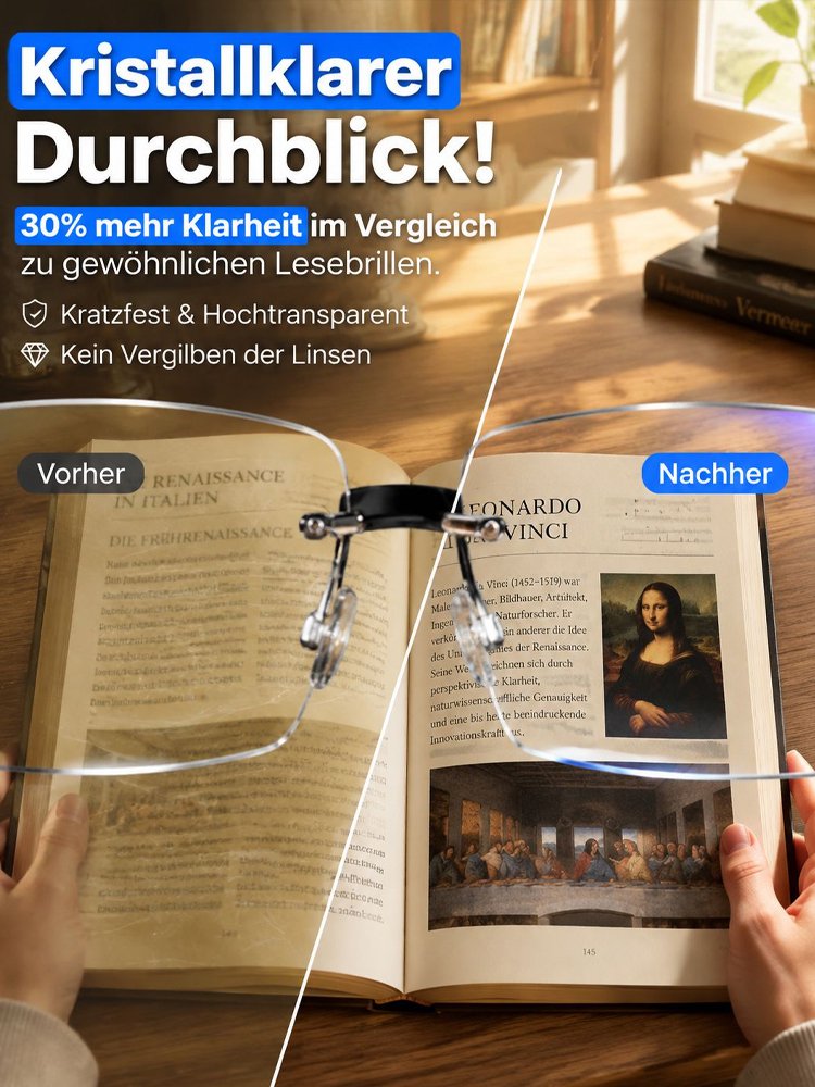 Ultra-leichte randlose Lesebrille mit Diamantschliff