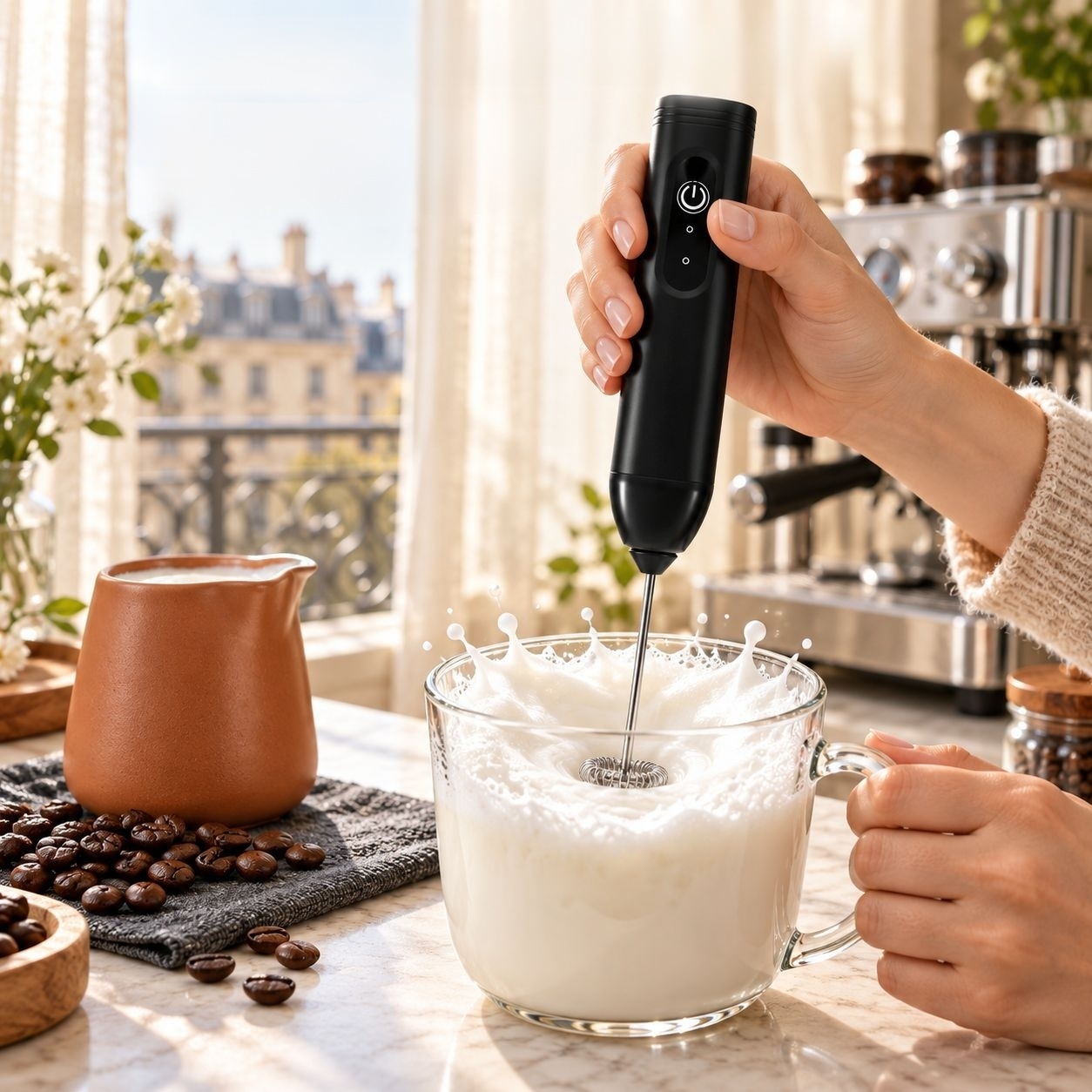 Mousseur à Lait Électrique et Mini Batteur pour Café et Pâtisserie Maison