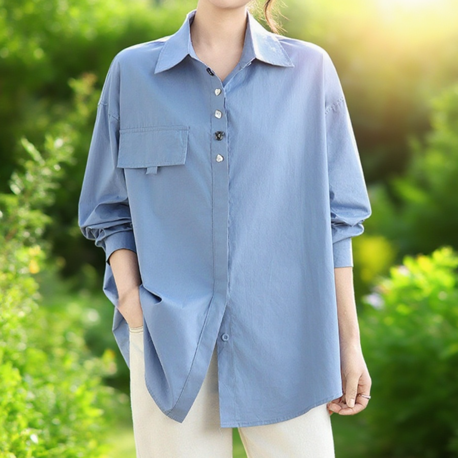 캐주얼 루즈핏 단색 터틀넥 긴팔 셔츠