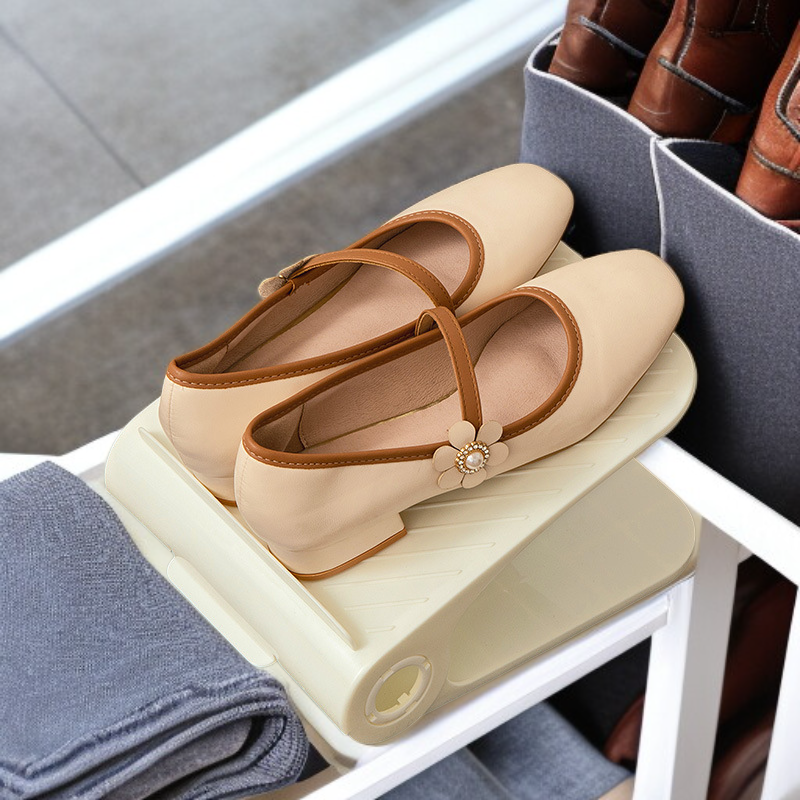 Detachable Adjustable Double-Layer Shoe Rack Space-Saving Plastic Shoe Cabinet Organizer