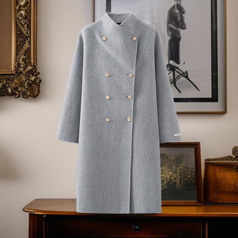 ラペル付きミドル丈ウールコート