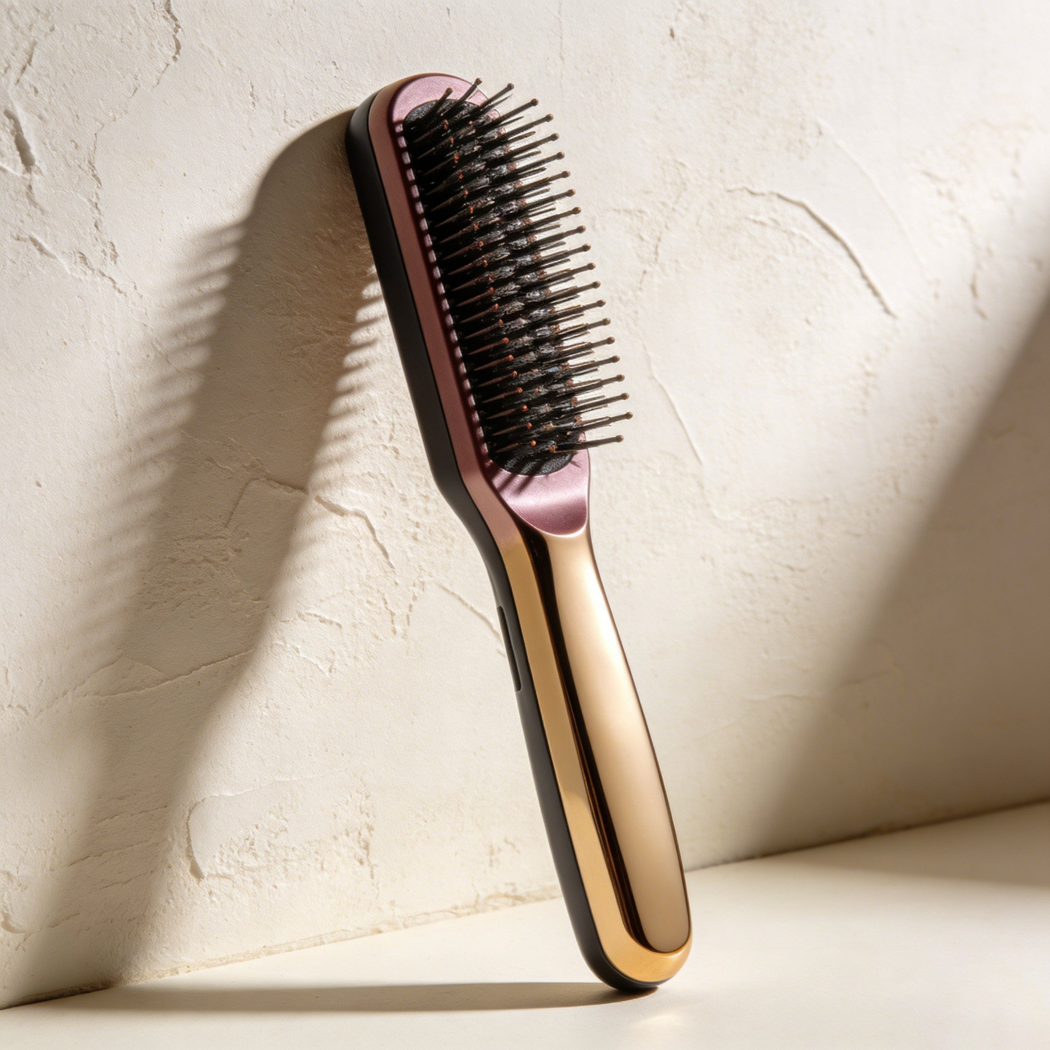 Close-up of heated straightening comb bristles