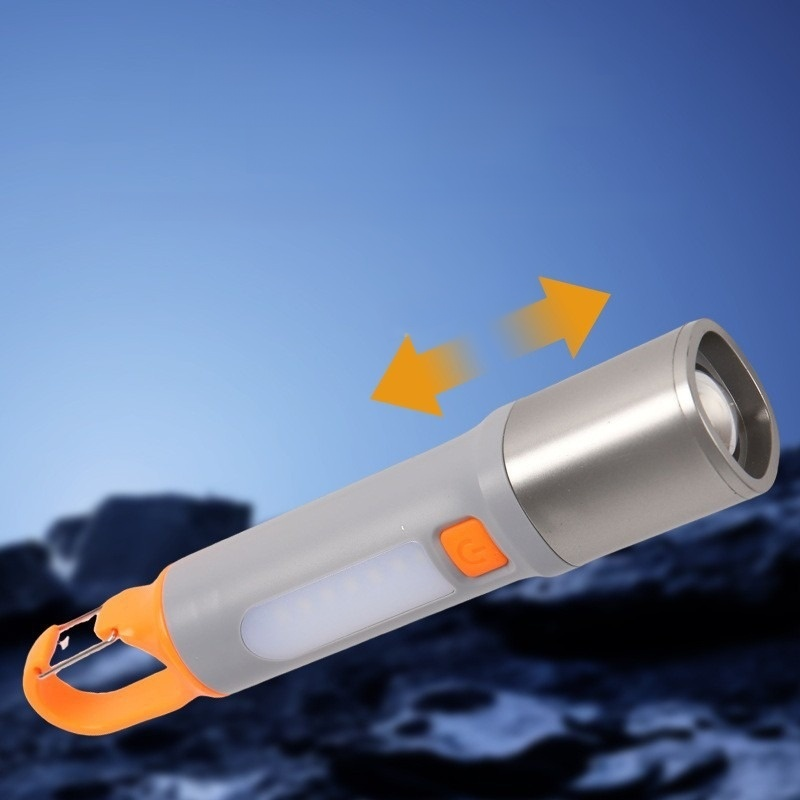 Flashlight outdoor long-range strong light hook telescopic zoom portable USB