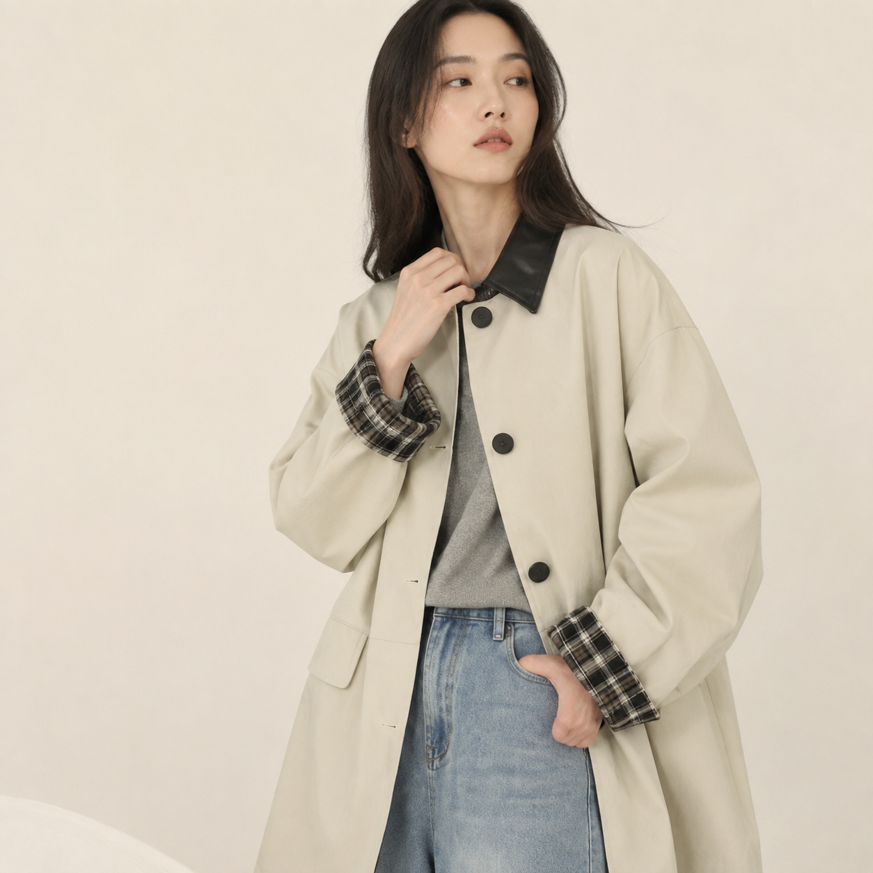 신상 레트로 배색 미니 여성 트렌치코트