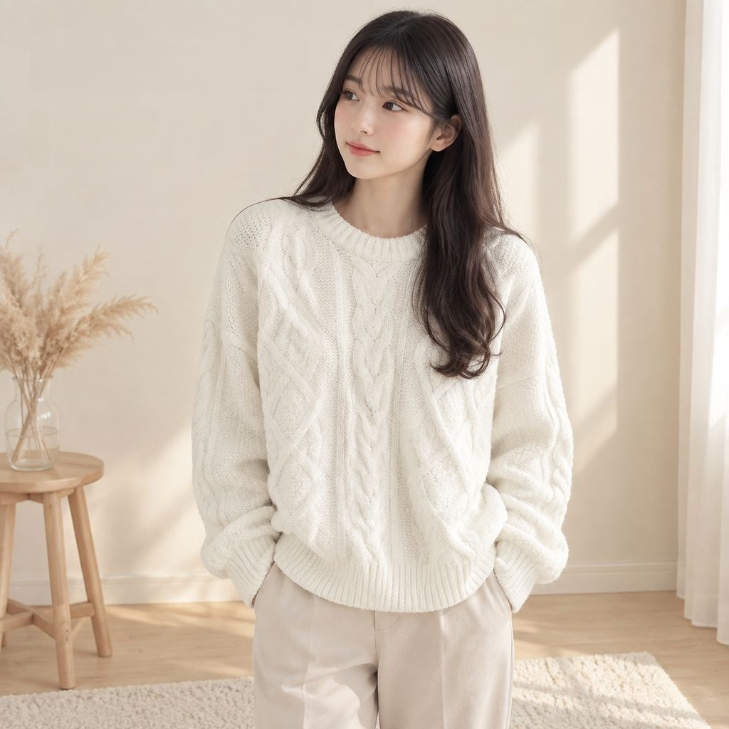여성용 활용도 높은 루즈핏 크루넥 풀오버 스웨터