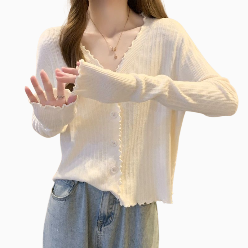 レディース ニット カーディガン ジャケット Vネック 長袖 トップス ニット カーディガン ジャケット レディース 木耳 エッジ スリム 大きいサイズ 長袖 トップス