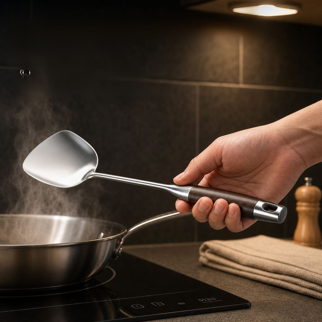 Thickened Stainless Steel Spatula with Ebony Wood Handle