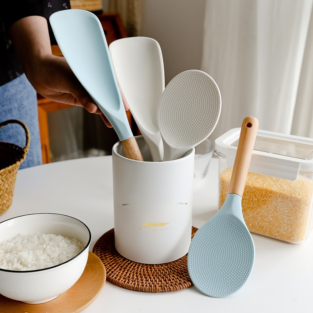 Wooden handle silicone rice spoon