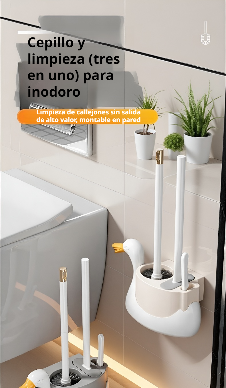 Cepillo de inodoro 3 en 1 Cisne Blanco con soporte de pared